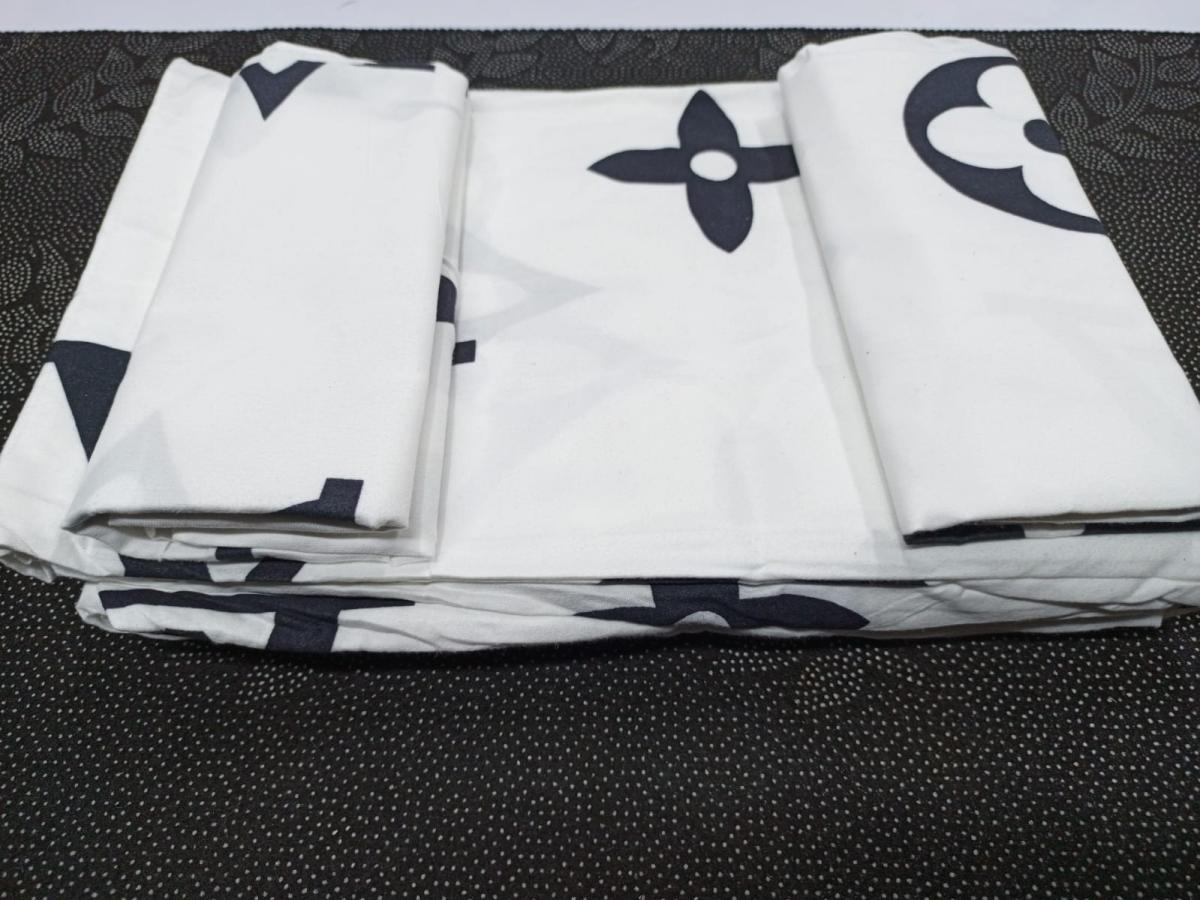 White Luois Vuitton Bedsheet Set